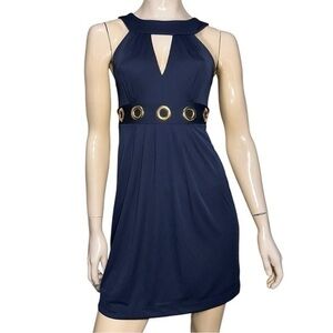 Milly Women’s Size XS P Navy Blue Gold Grommets Keyhole Sleeveless Dress